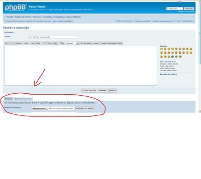 Imagem de como anexar um arquivo ou foto à mensagem no panoforum